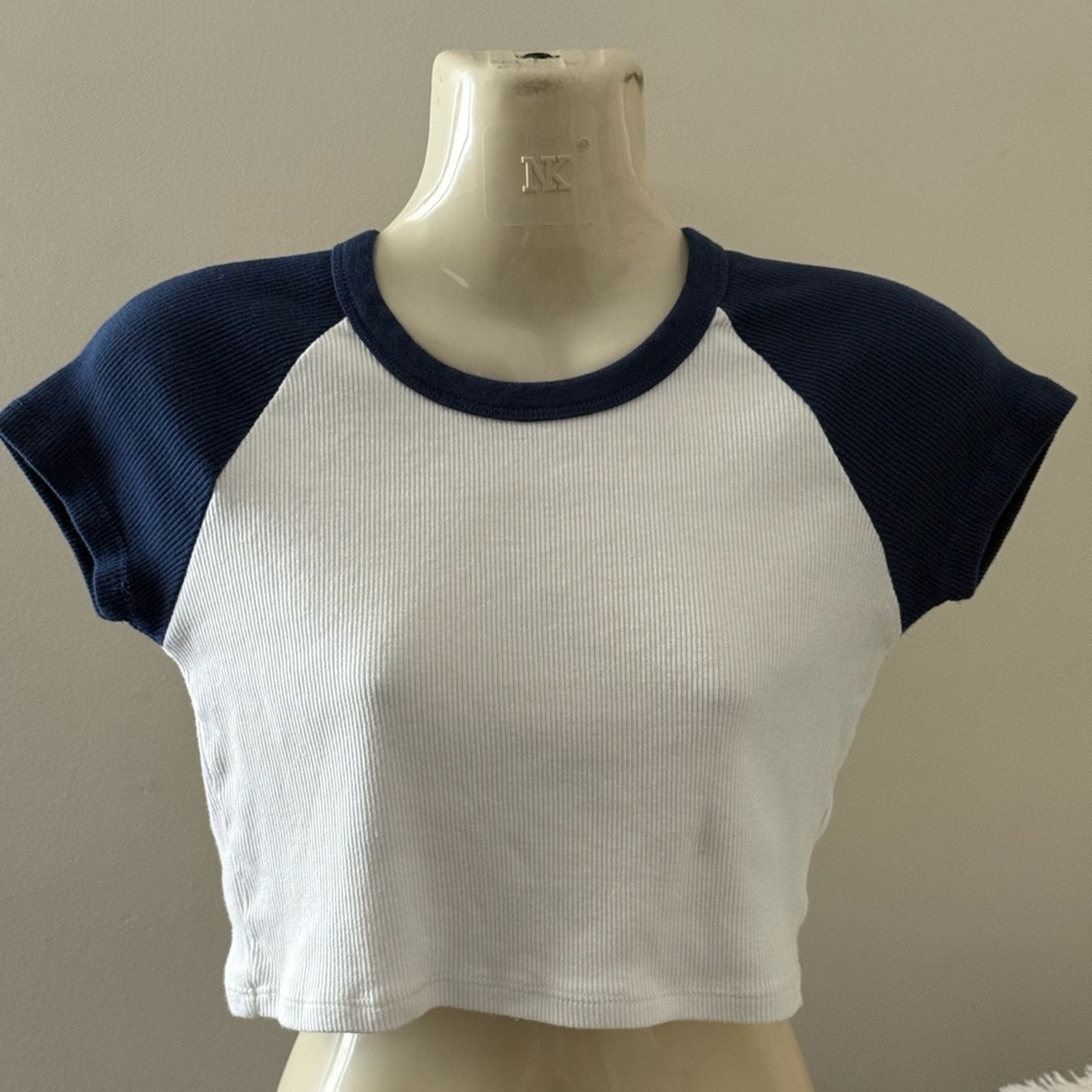 10. Harlow Navy and White Crop Top